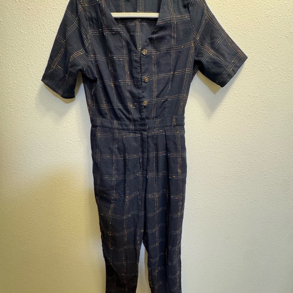 Polagram Navy Checkered Jumpsuit